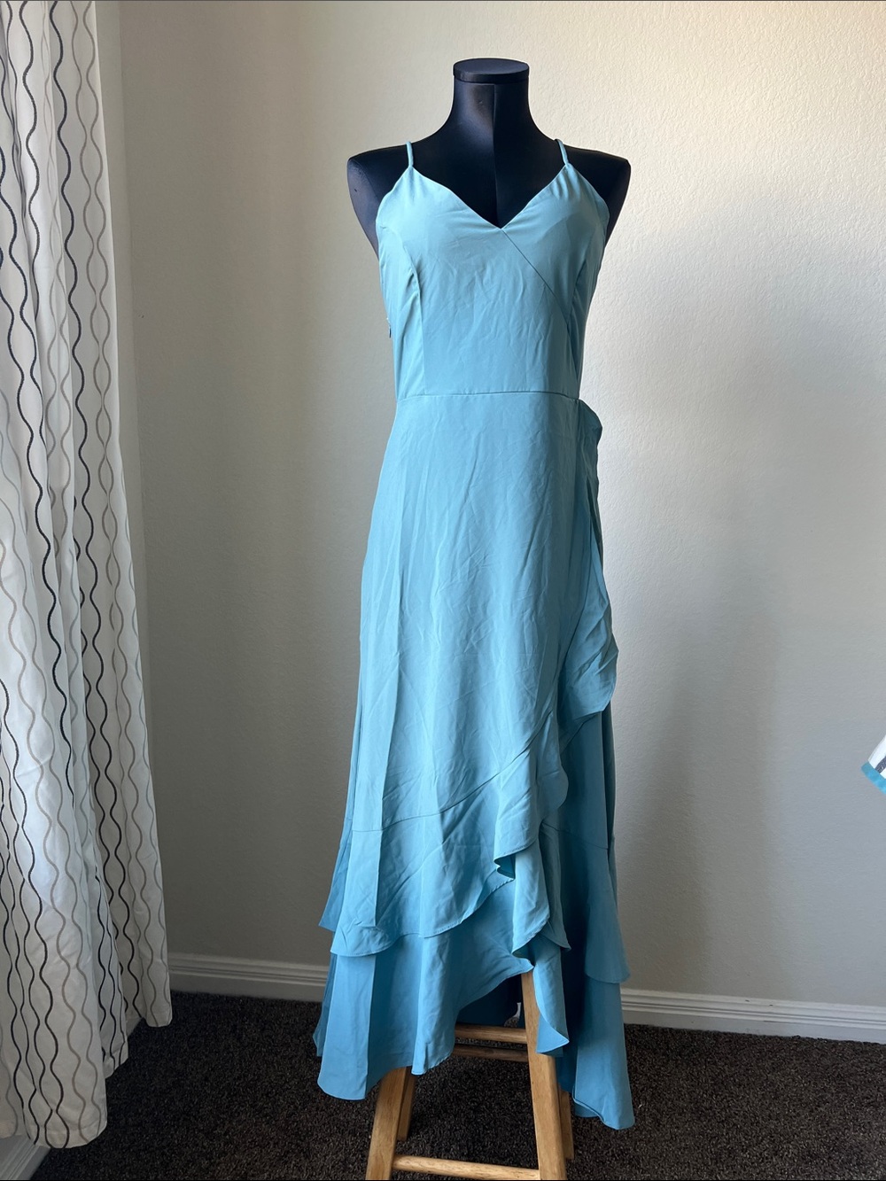 HALARA Sky Blue High-Low Ruffle Slip Dress